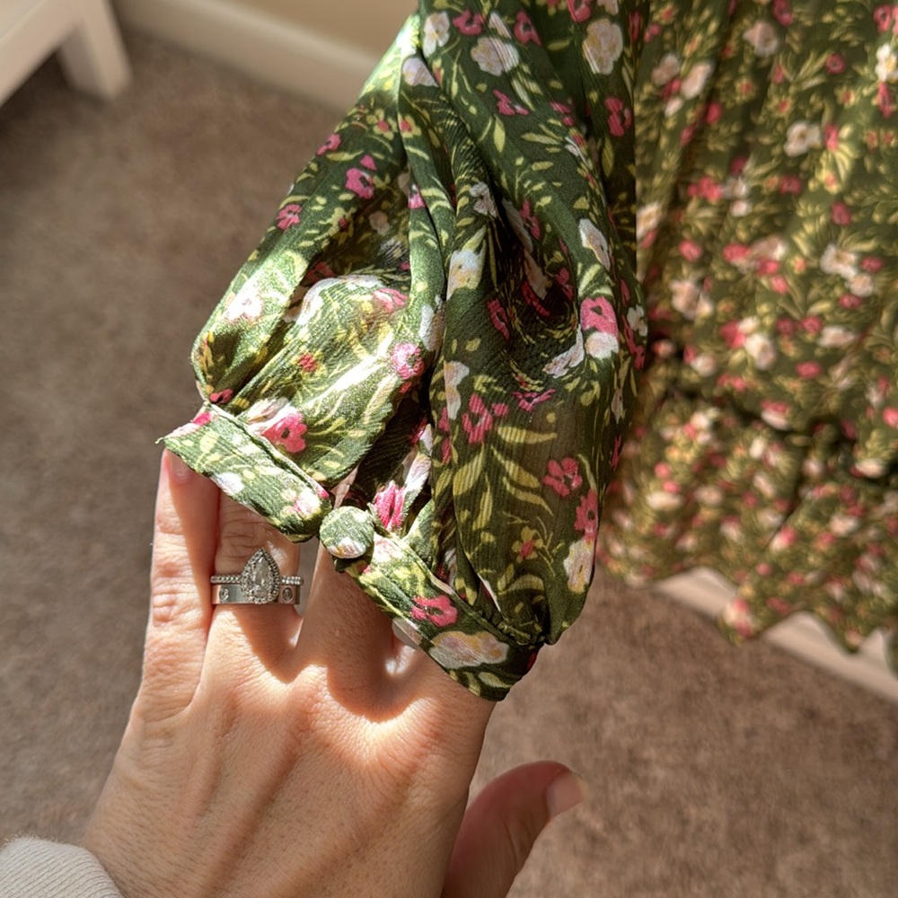 NWT Zara Women's Multicolor Long Sleeve Floral Metallic Ruffle Mini Dress XS - Picture 8 of 8